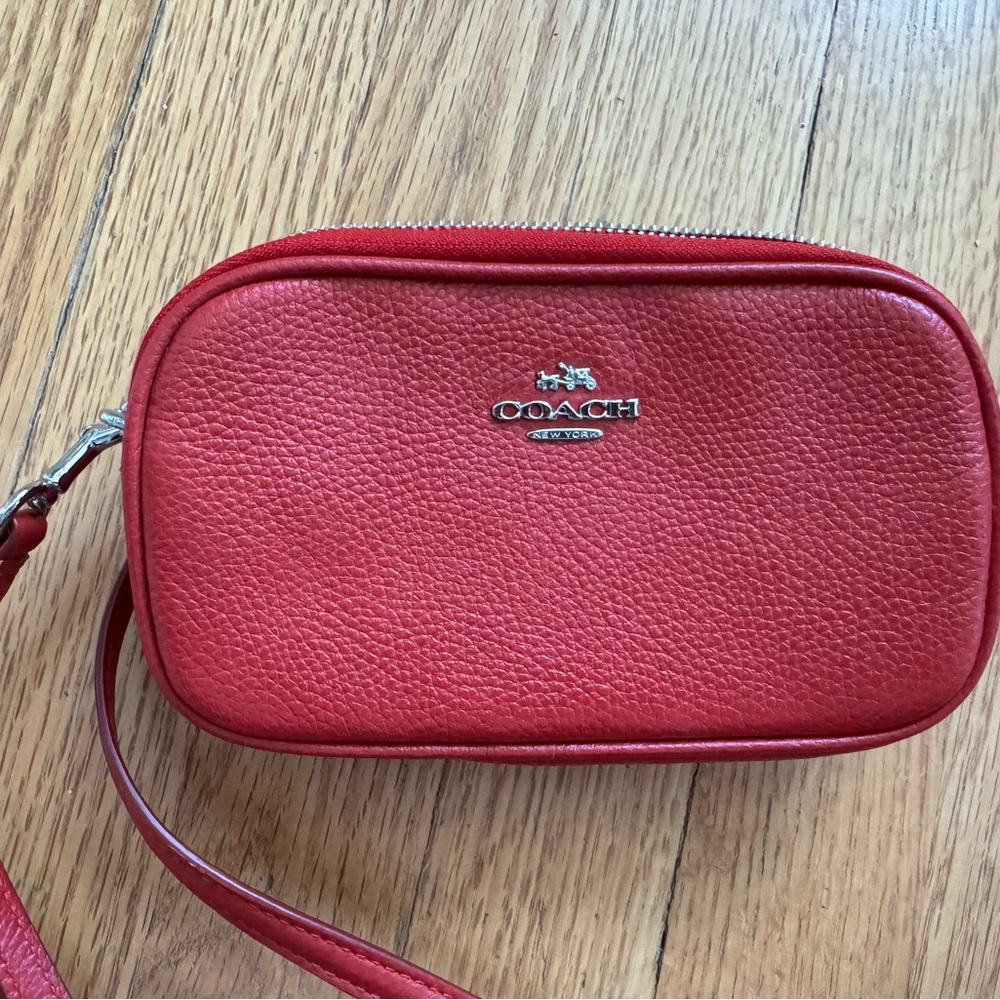 Small Coach Red, Pebbled Leather Crossbody Bag